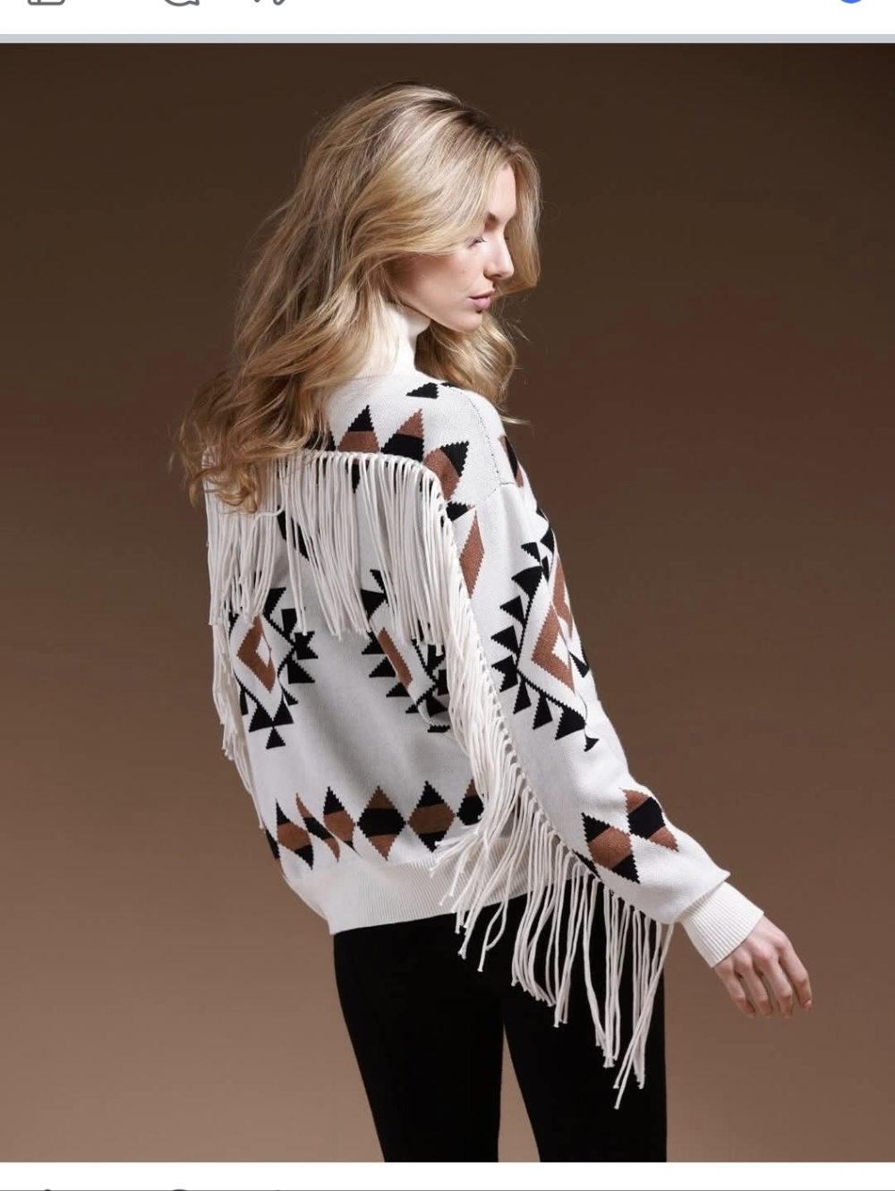 Minnie Rose aztec western inspired fringe double zip cardigan nwot